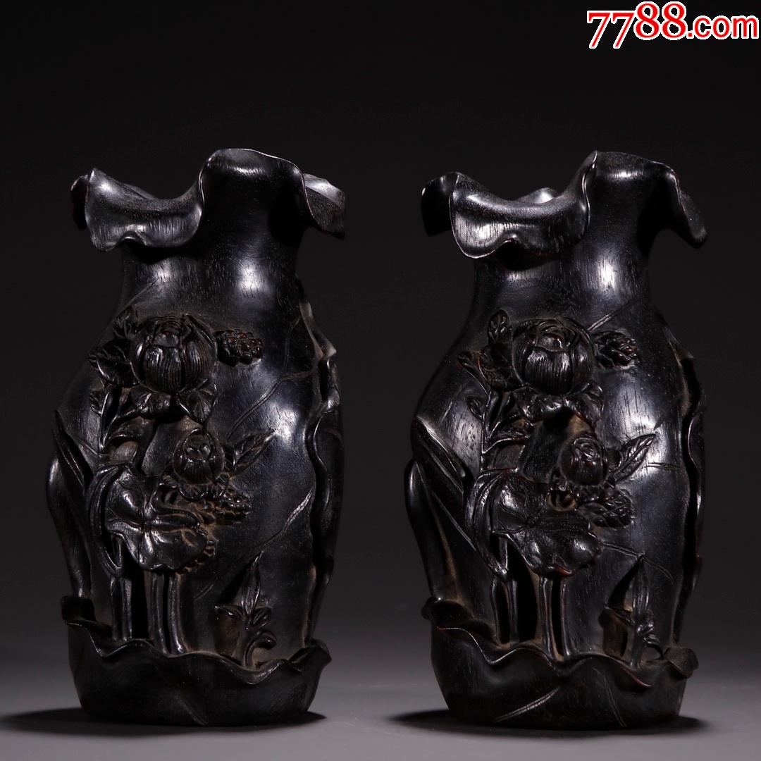 紫檀木花卉瓶一对_木雕摆件_藏宝阁古玩铺【7788收藏__收藏热线】