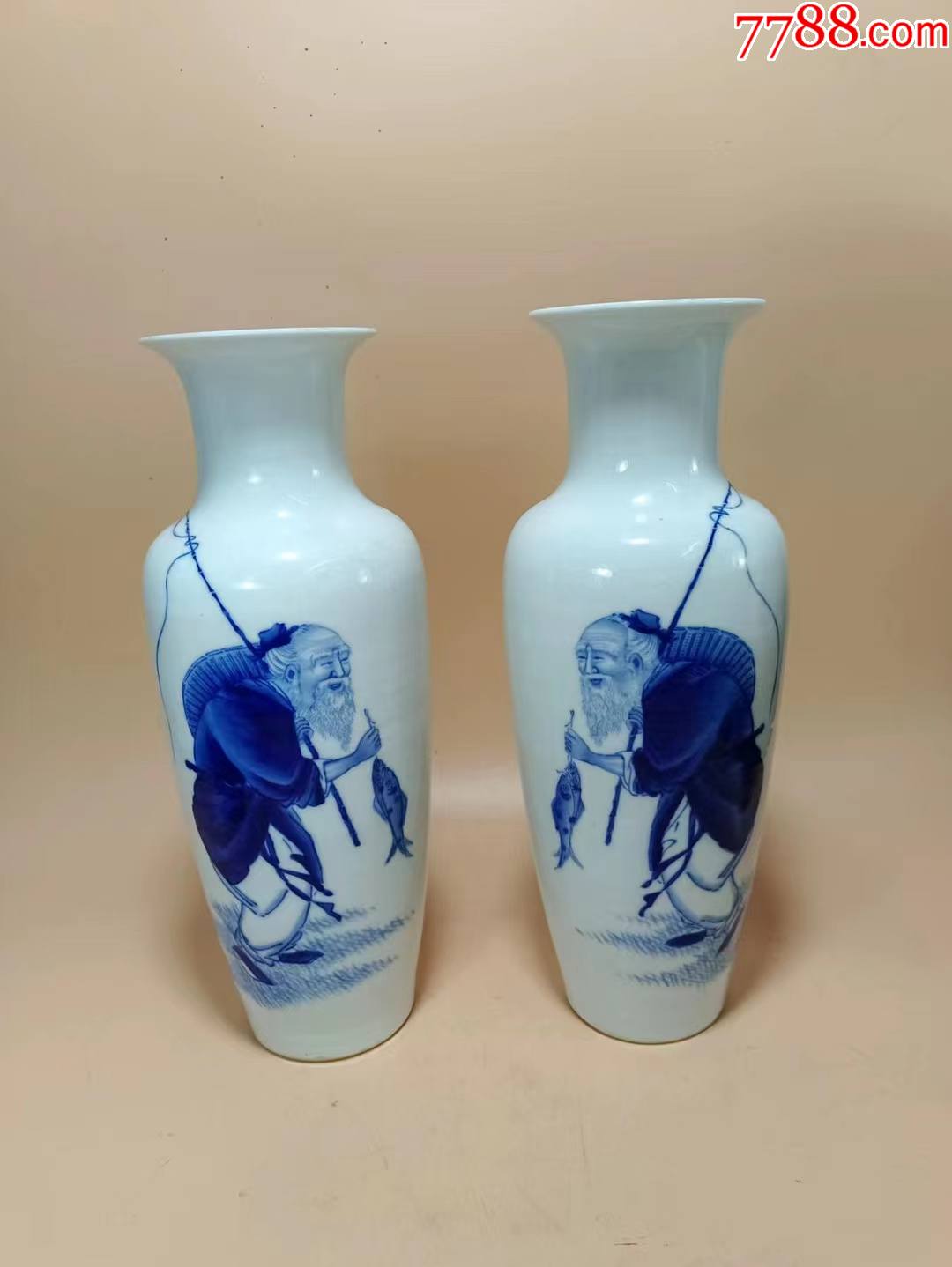 陶瓷美术大师王步,民国青花人物瓶一对_青花瓷_回收价格_收藏价值