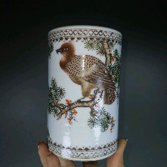 清代高档吴寿祺作品湖南醴陵瓷英雄图笔筒