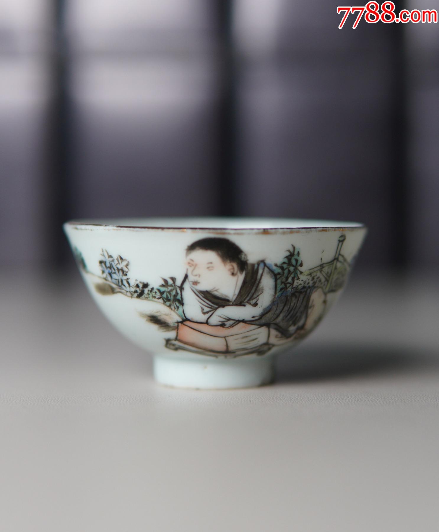 晚清民国茶杯茶盏浅绛彩老瓷杯名家吴少峰手绘古董瓷器茶具_彩绘瓷