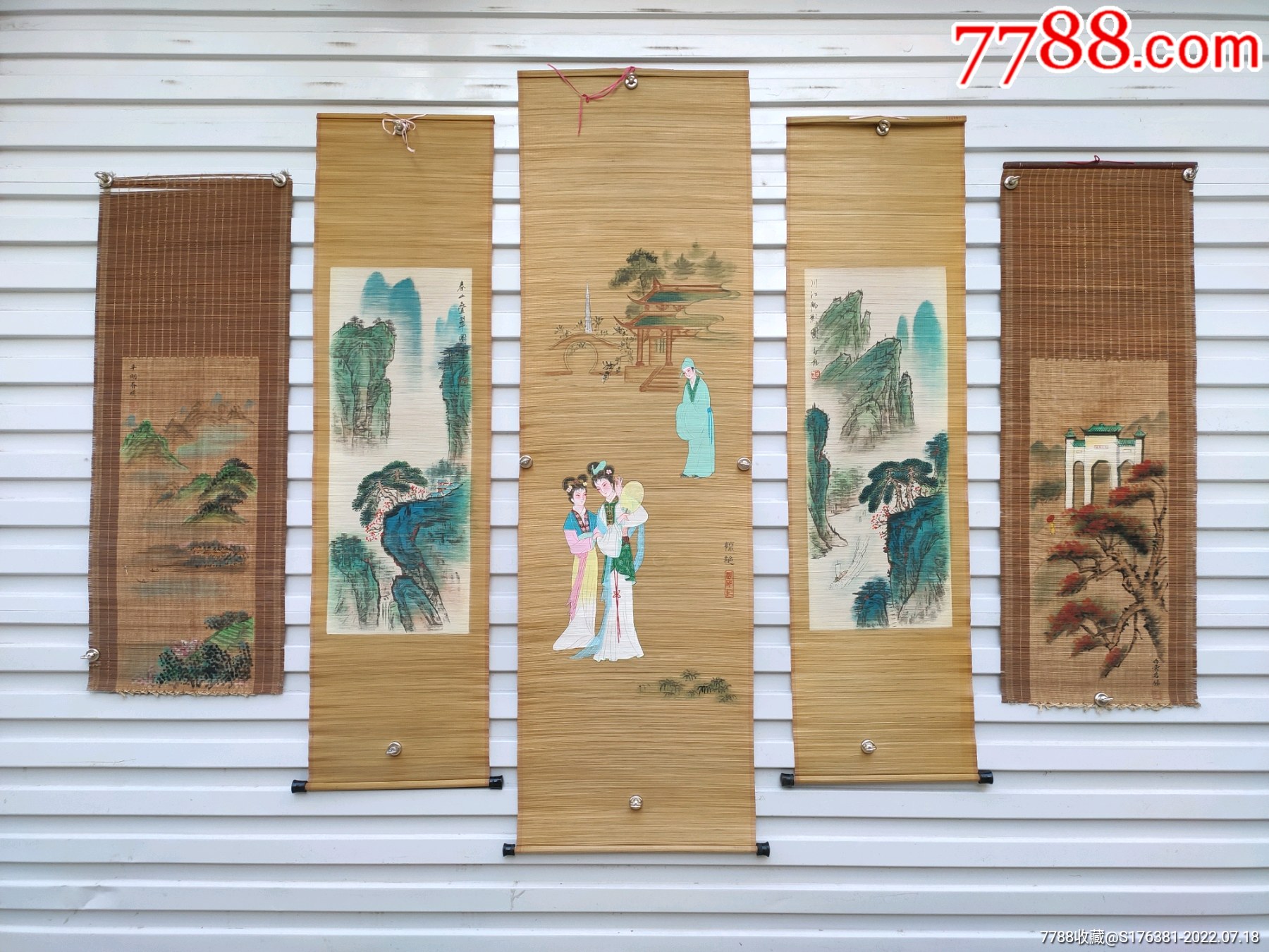 几十年老竹帘五幅_竹帘画/竹雕画_北京复古轩【7788收藏__收藏热线】