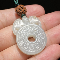 老和田玉白玉福纹玉璧玉佩饰老和田玉福在眼前玉坠蝙蝠纹挂件
