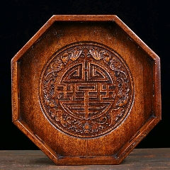 花梨木雕刻福寿双全八角盘子(se88421007)_7788商城__七七八八商品