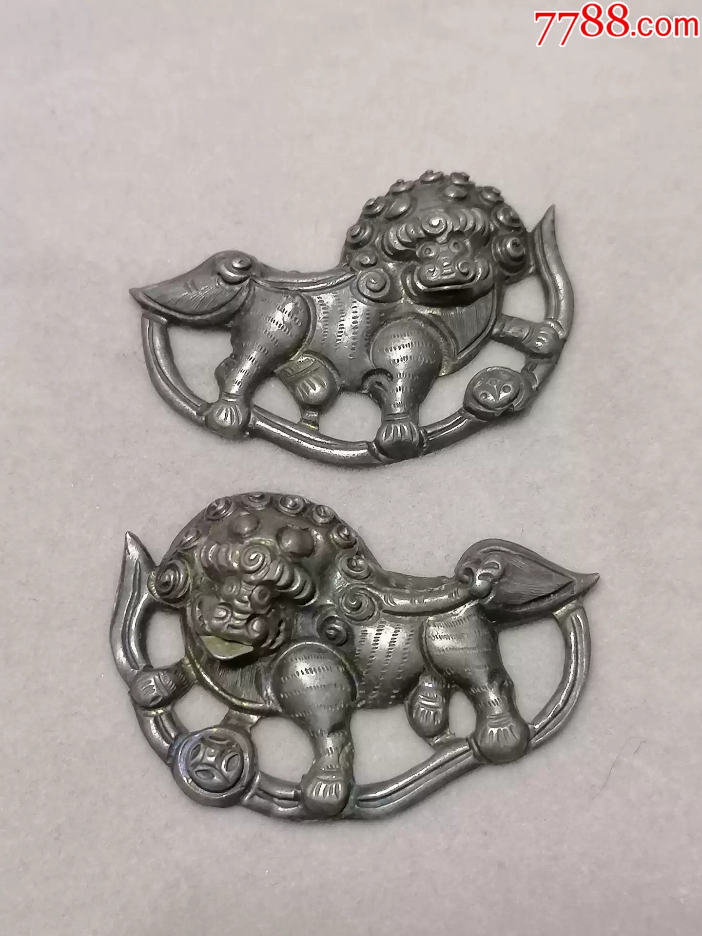 清代狮子滚绣球银帽花-价格:800元-se88451379-其他银器-零售-7788