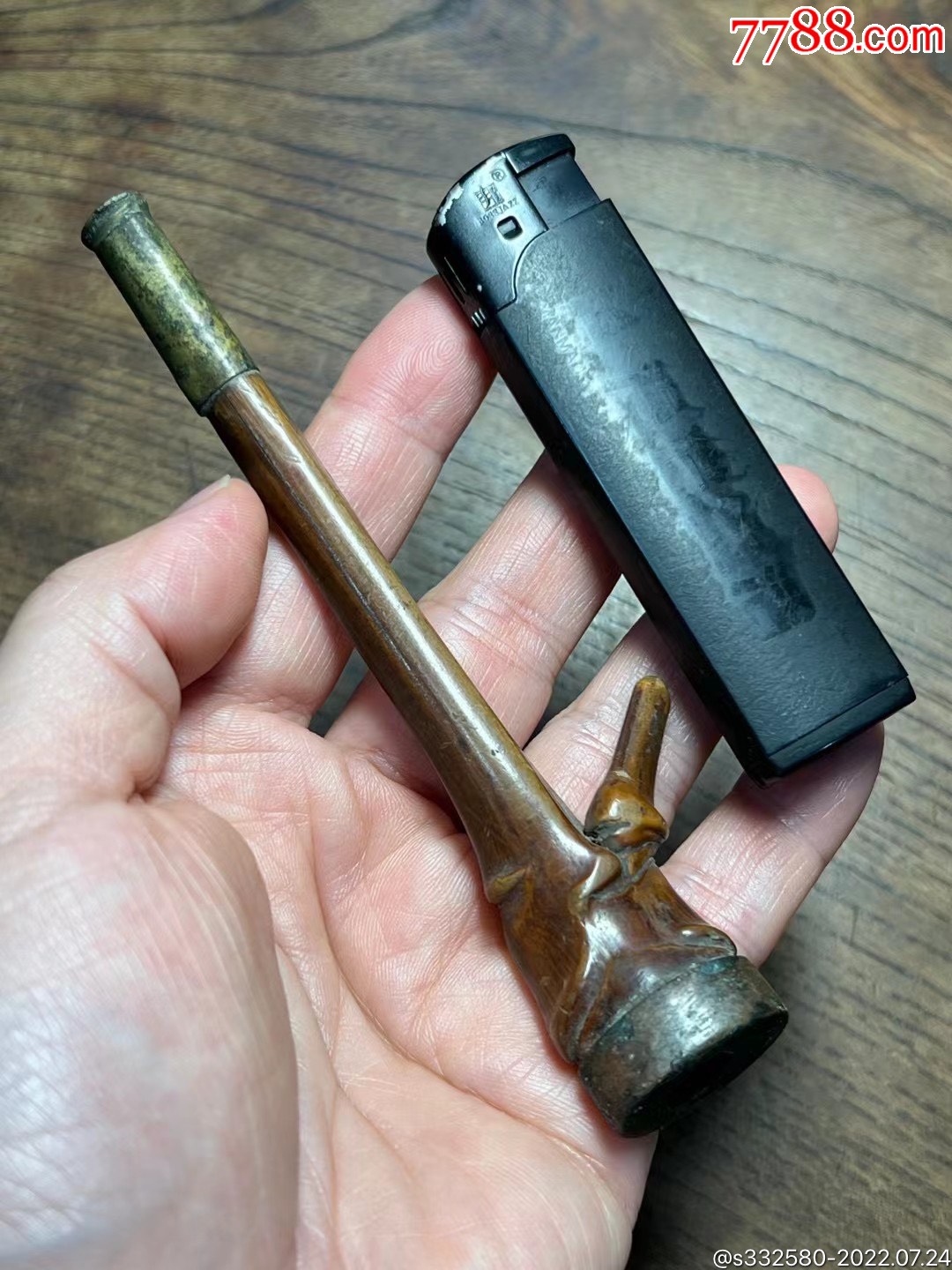 "仙翁"造型铜包竹节烟杆-烟杆/烟枪/烟锅-7788版画原作