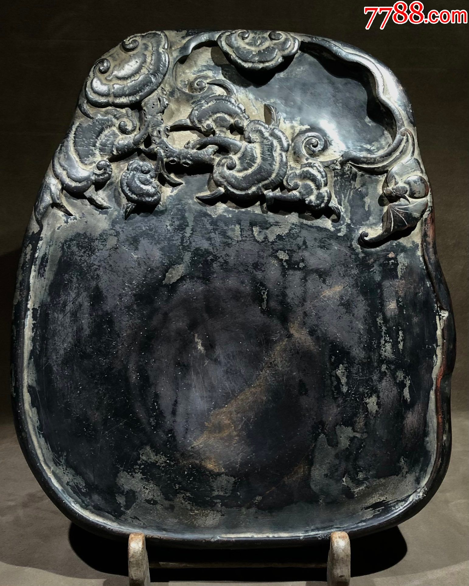 明代名家"史可法"吉祥如意端砚,砚面蝙蝠灵芝寓意吉祥如意-端砚-7788