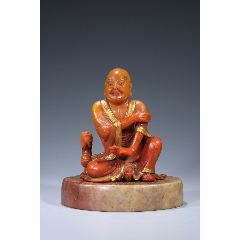 清代桃花芙蓉石雕降龙罗汉摆件