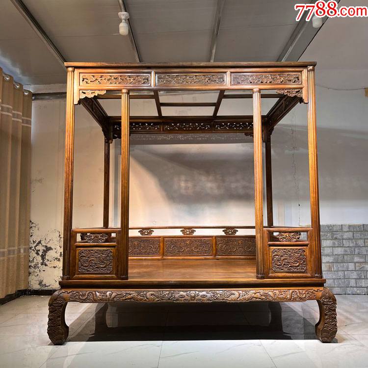 老黄花梨家具古董老海黄家具传世清代海南黄花梨雕龙架子床老木器 老黄花梨家具古董老海黄家具传世清代海南黄花梨雕龙架子床老木器