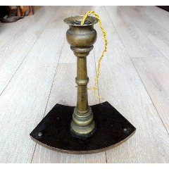 灯烛收藏2208-边疆早期全铜酒杯口葫芦杆胶木底座老台灯1.1kg