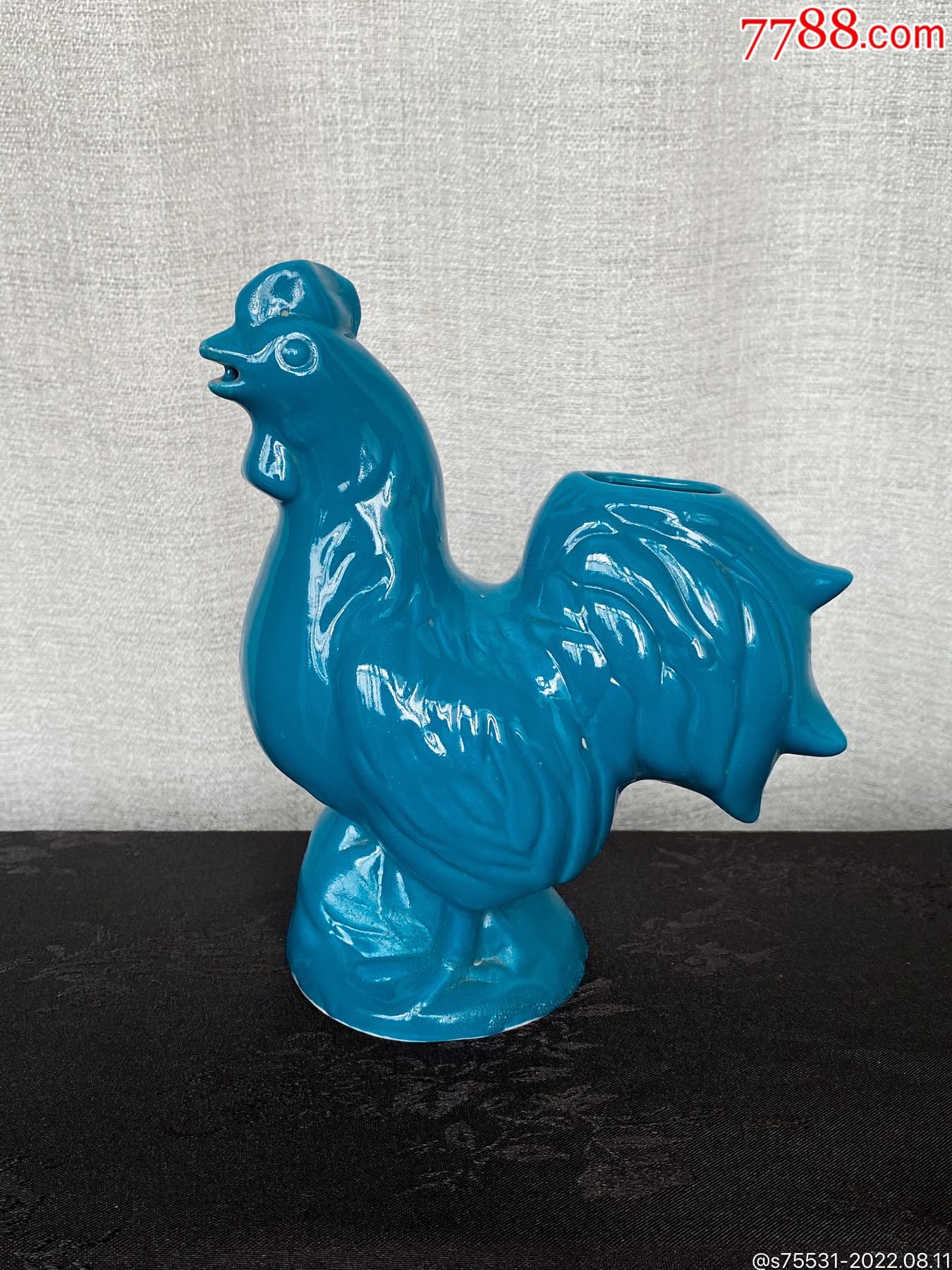 80年代博山生产蓝釉雄鸡酒壶民俗老物件_酱釉瓷/紫金釉_图片鉴赏_收藏