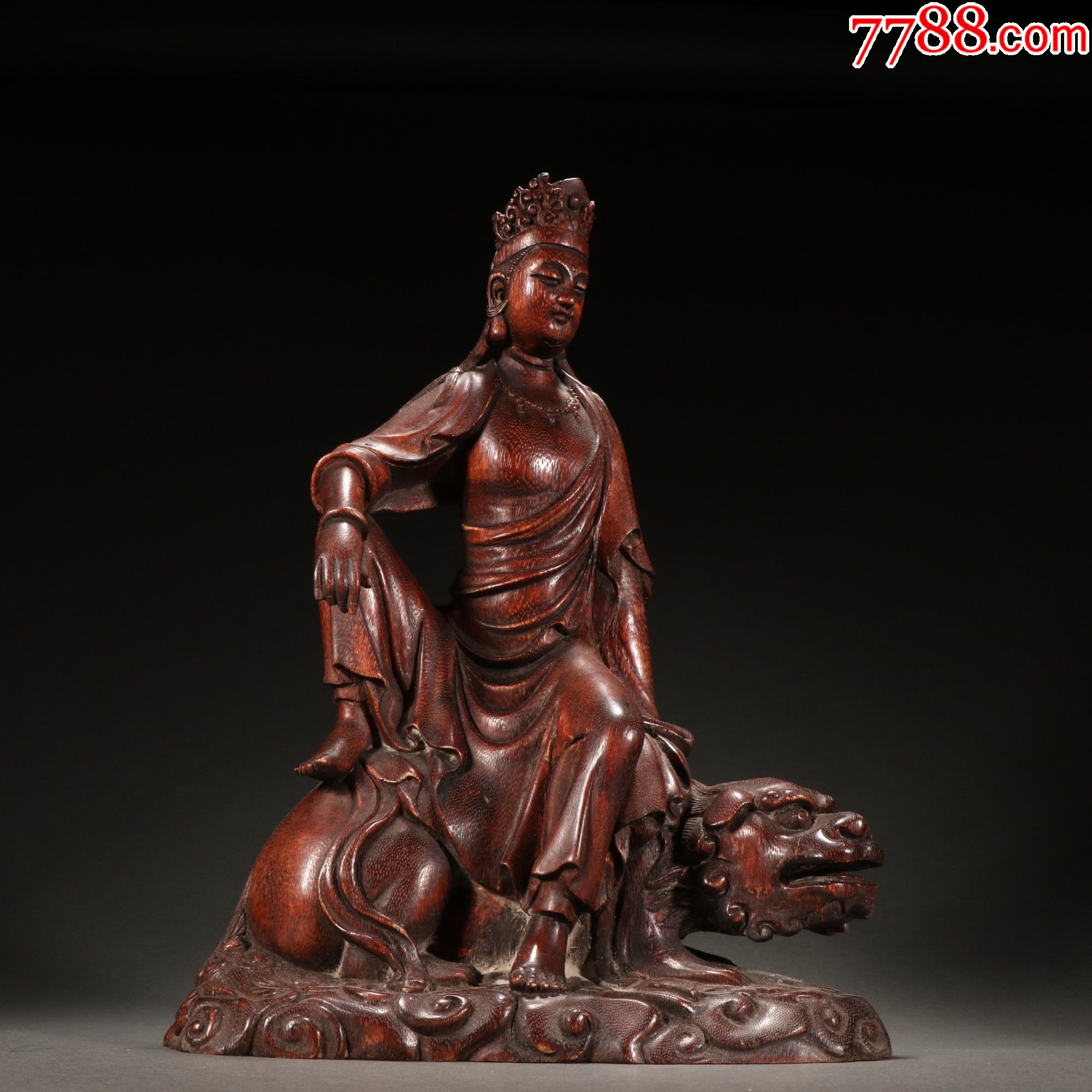 沉香骑犼观音摆件。_木佛像/人像_古珍收藏阁【7788收藏__收藏热线】