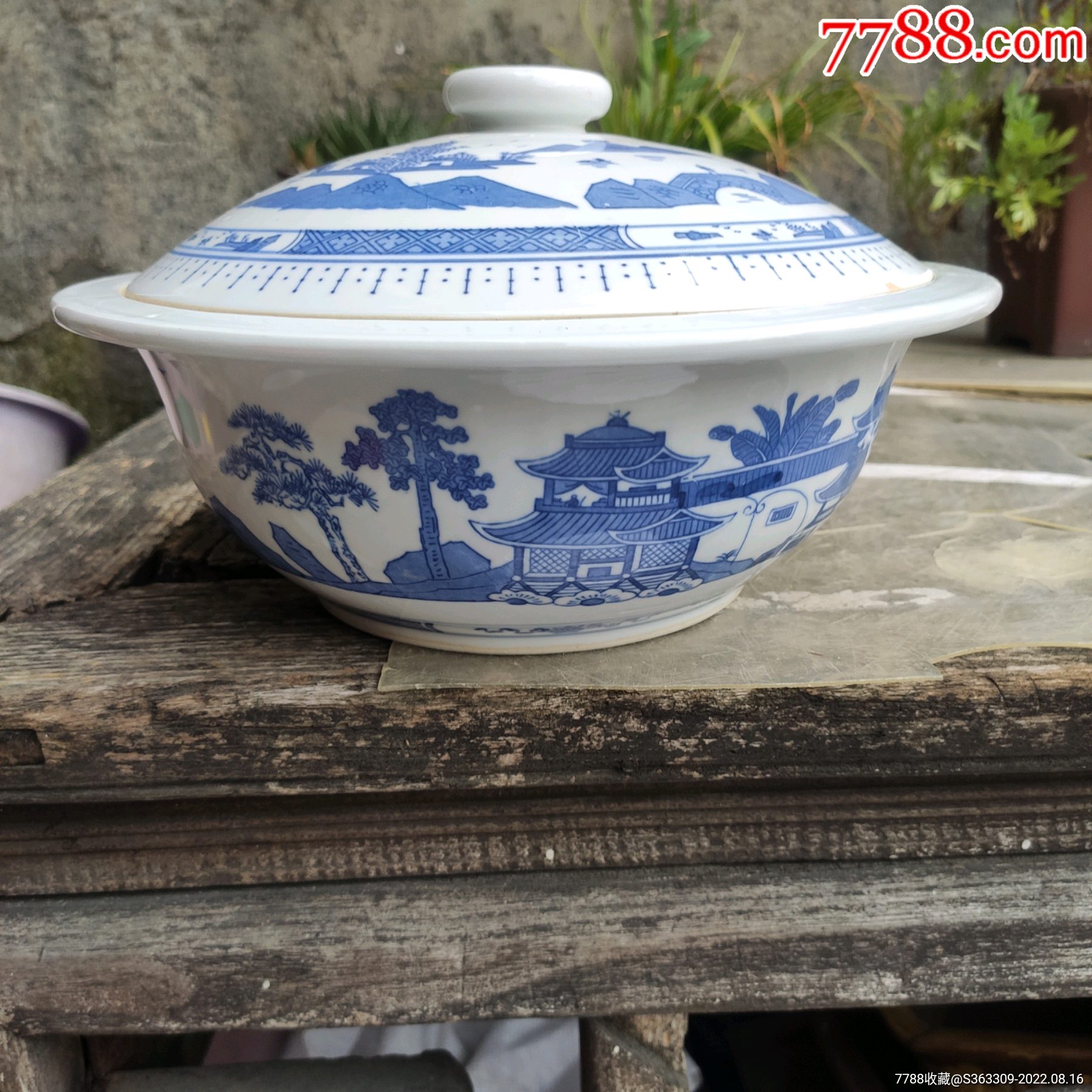 六七十年代景德镇青花梧桐山水一品锅-青花瓷-7788帽徽收藏