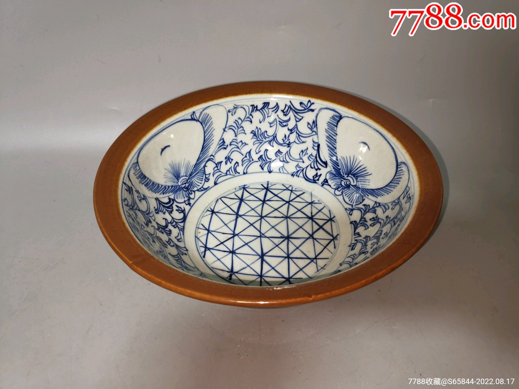 清代紫金釉青花盆-青花瓷-7788门票收藏