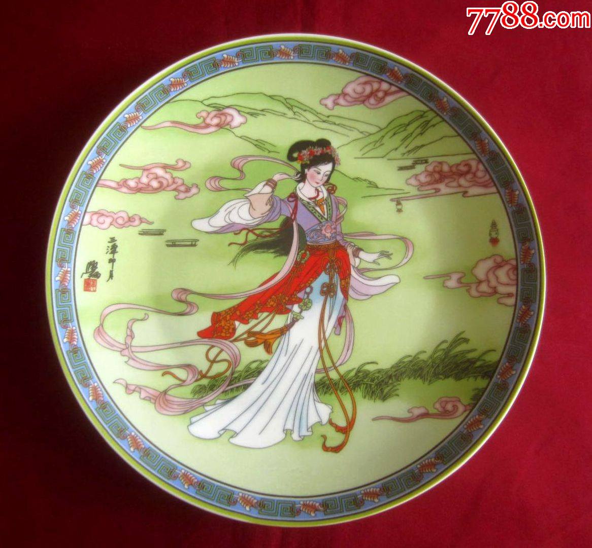 中国古美術　大清同治年治粉彩水盤　文房具　y205 名家江学炳大师——三潭印月】人物瓷盘——品好漂亮！-彩绘瓷/彩瓷-7788红宝书
