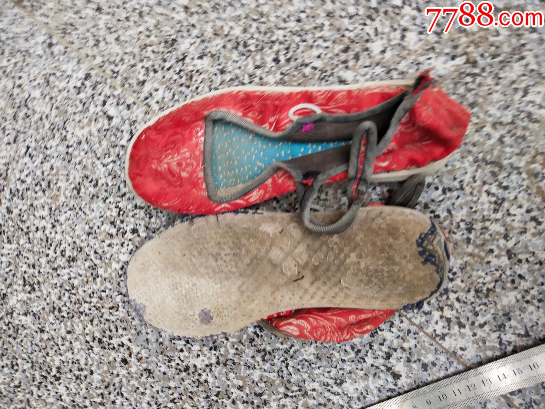 鞋帽收藏旧布鞋女士一带布鞋红色绸缎面手纳千层底37码手工制作