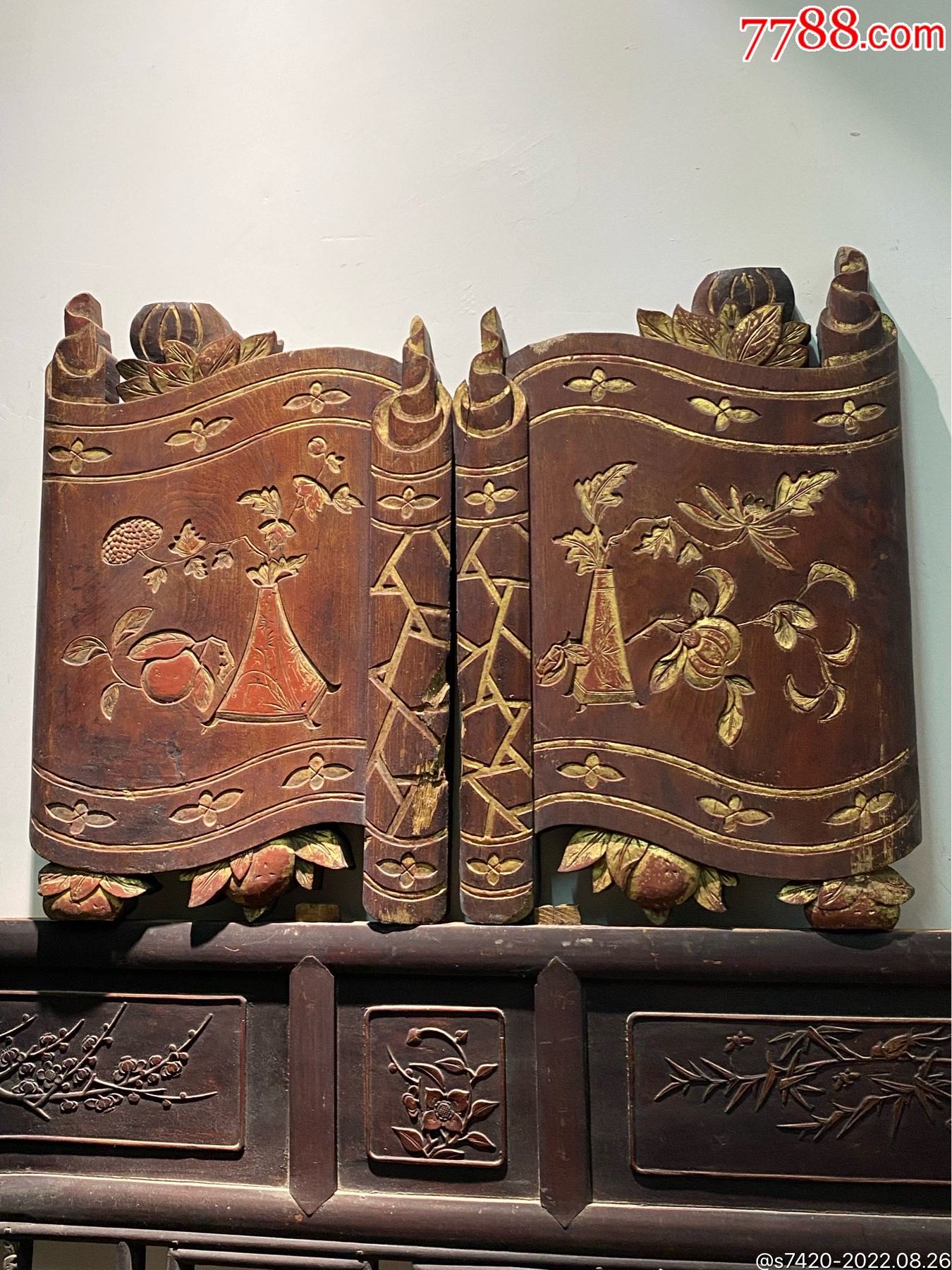 特价，清代精工鎏金阴刻书卷，平安富贵_木雕花板_图片欣赏_收藏价格_7788连环画