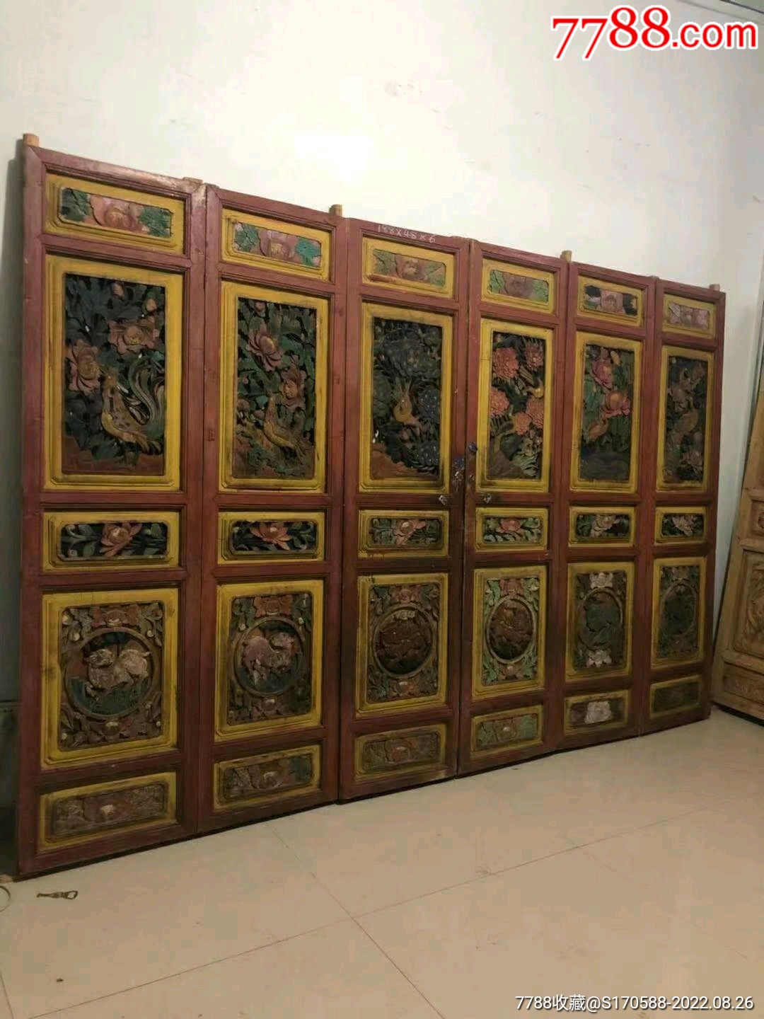 民国时期,满雕工精品五彩隔扇一套6片。纯手工雕刻,雕工精细,完整。尺寸高188,_木门窗_民俗老货老家具【7788收藏__收藏热线】