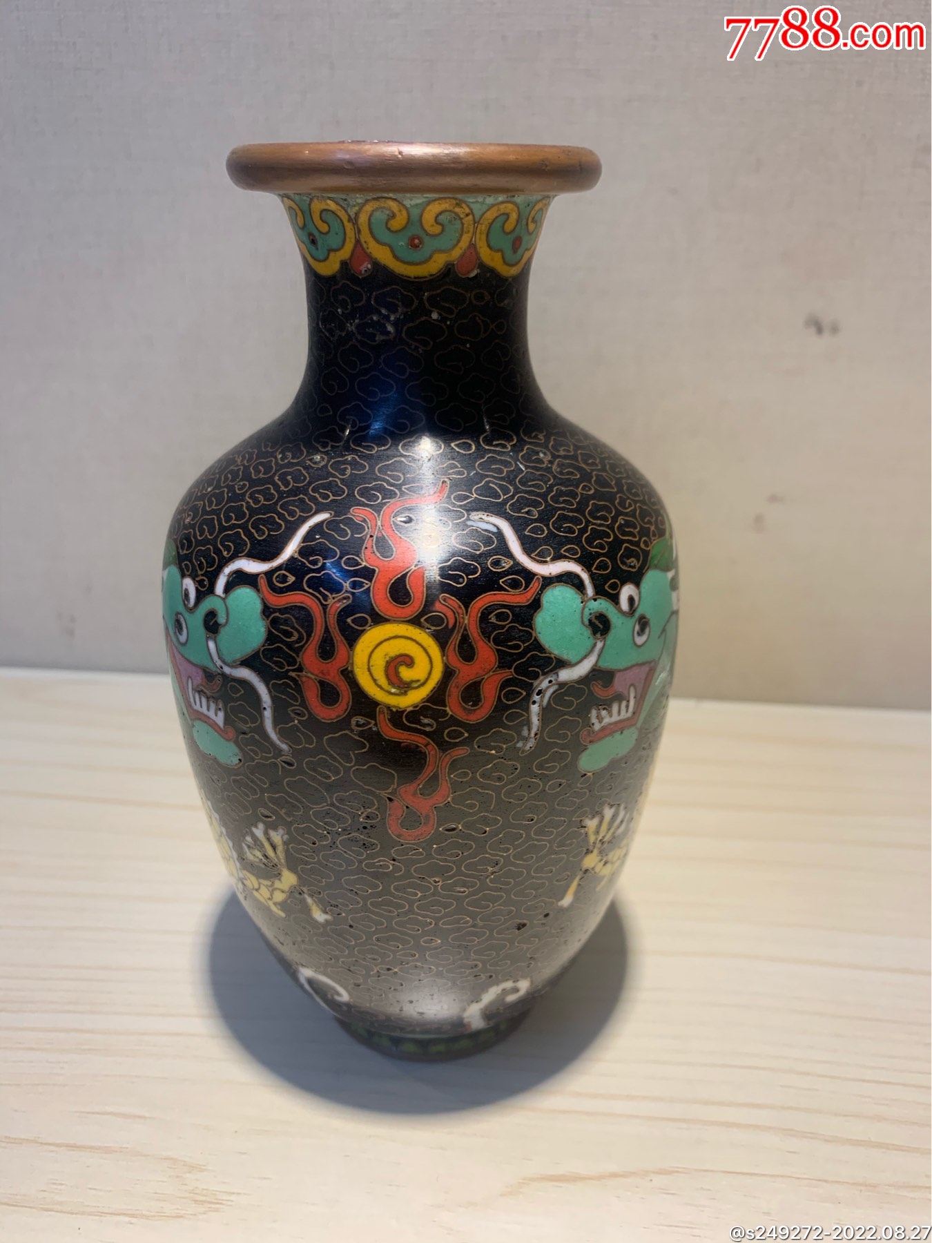 晚清民国铜胎掐丝珐琅二龙戏珠纹观赏瓶-价格:2000元-se89089361