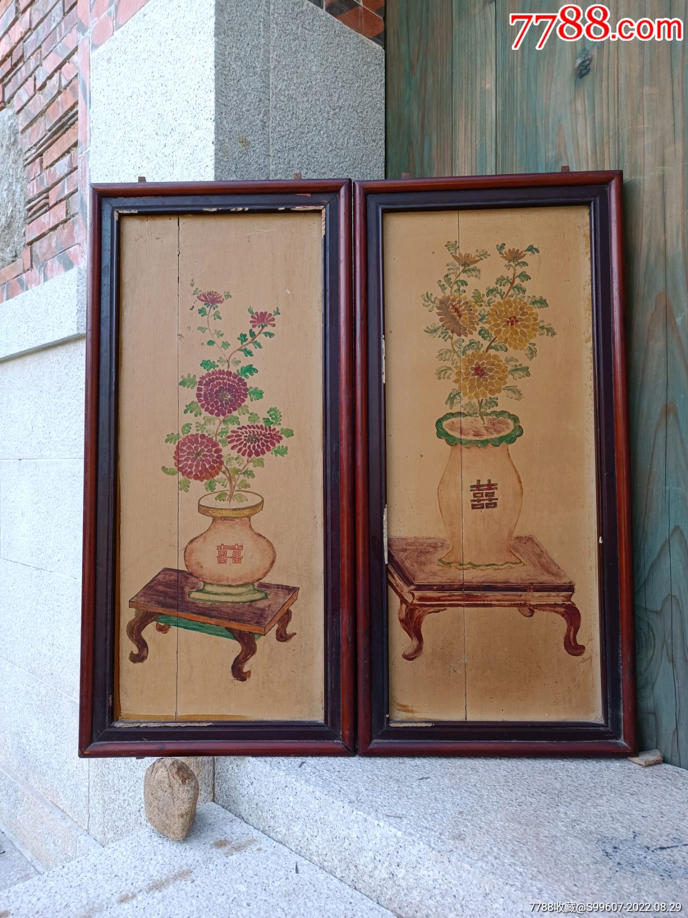 民国博古一对老木雕老画板老花板挂屏_木雕花板_磊哥木雕【7788收藏__收藏热线】