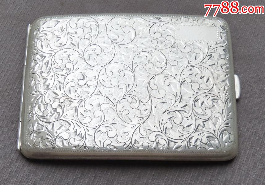 纯银烟盒双面精雕精美唐草纹缠枝纹老银盒银器