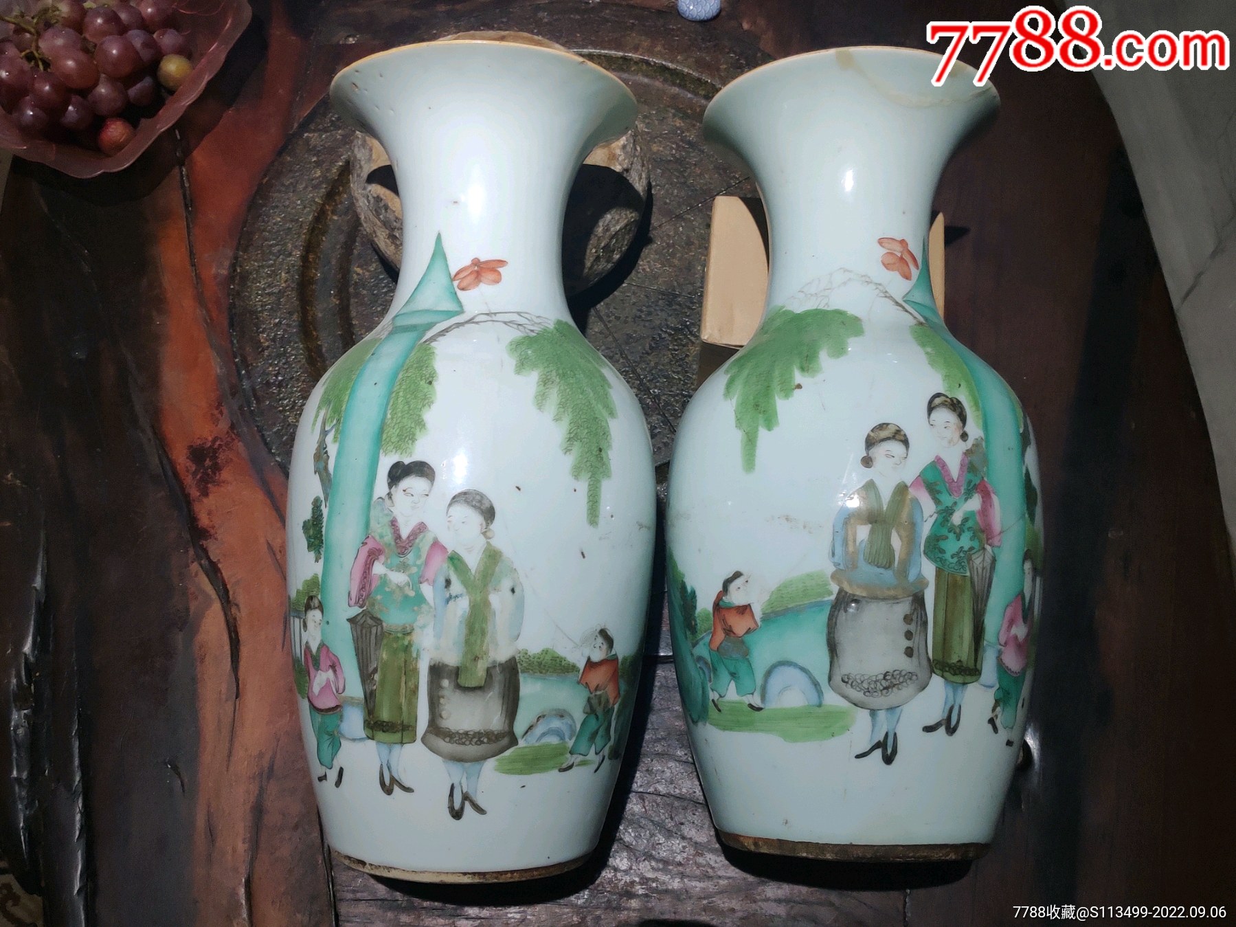 民国早期名家徐祥兴浅绛彩人物大瓶一对-彩绘瓷/彩瓷-7788帽徽收藏