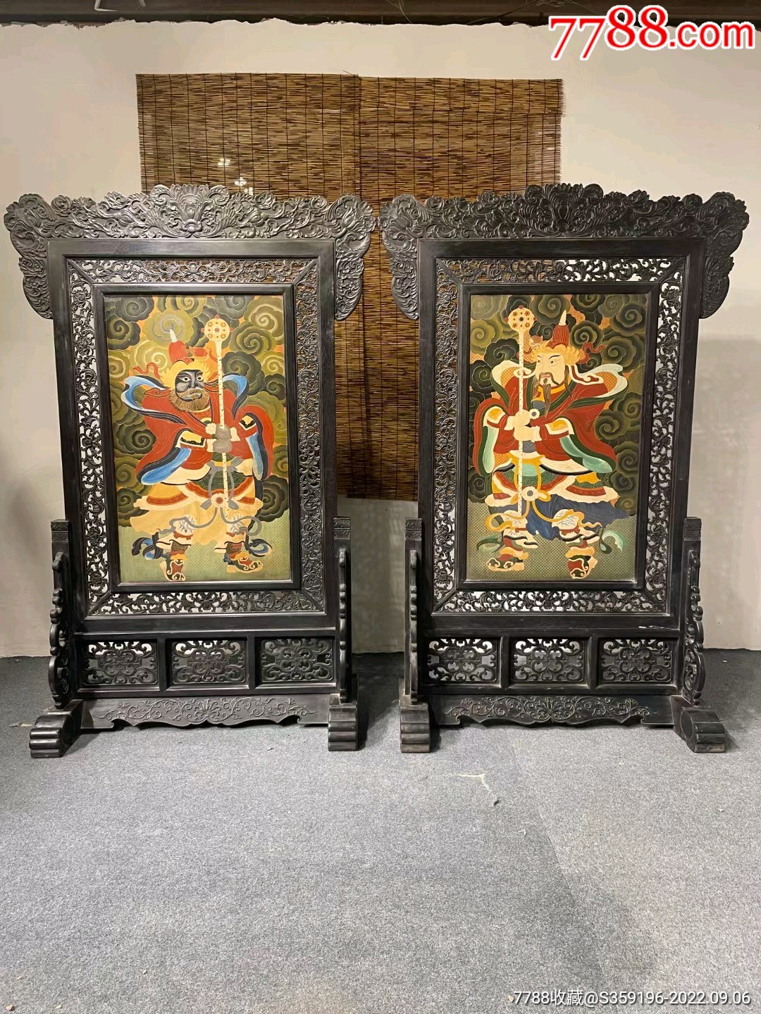 典藏精品紫檀木雕填门神一对古董家具收藏_木屏风_古董家具店【7788收藏__收藏热线】
