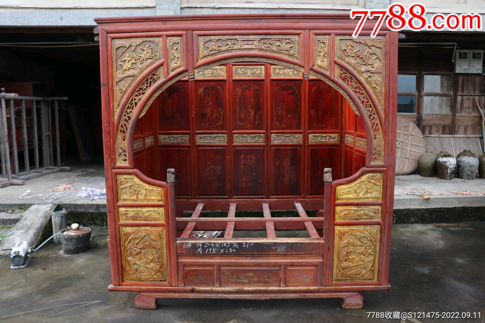 ?民俗老物件怀旧老家具，江南古典古床老木雕老床，架子床，千工床，踏步床，双人床_其他根雕/木雕_图片欣赏_收藏价值_7788明信片收藏