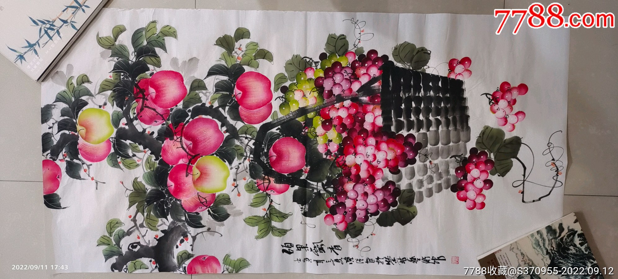 荣宝斋陈浩葡萄(限量版,横幅,带证书)_花鸟国画原作_黄金台【7788收藏】