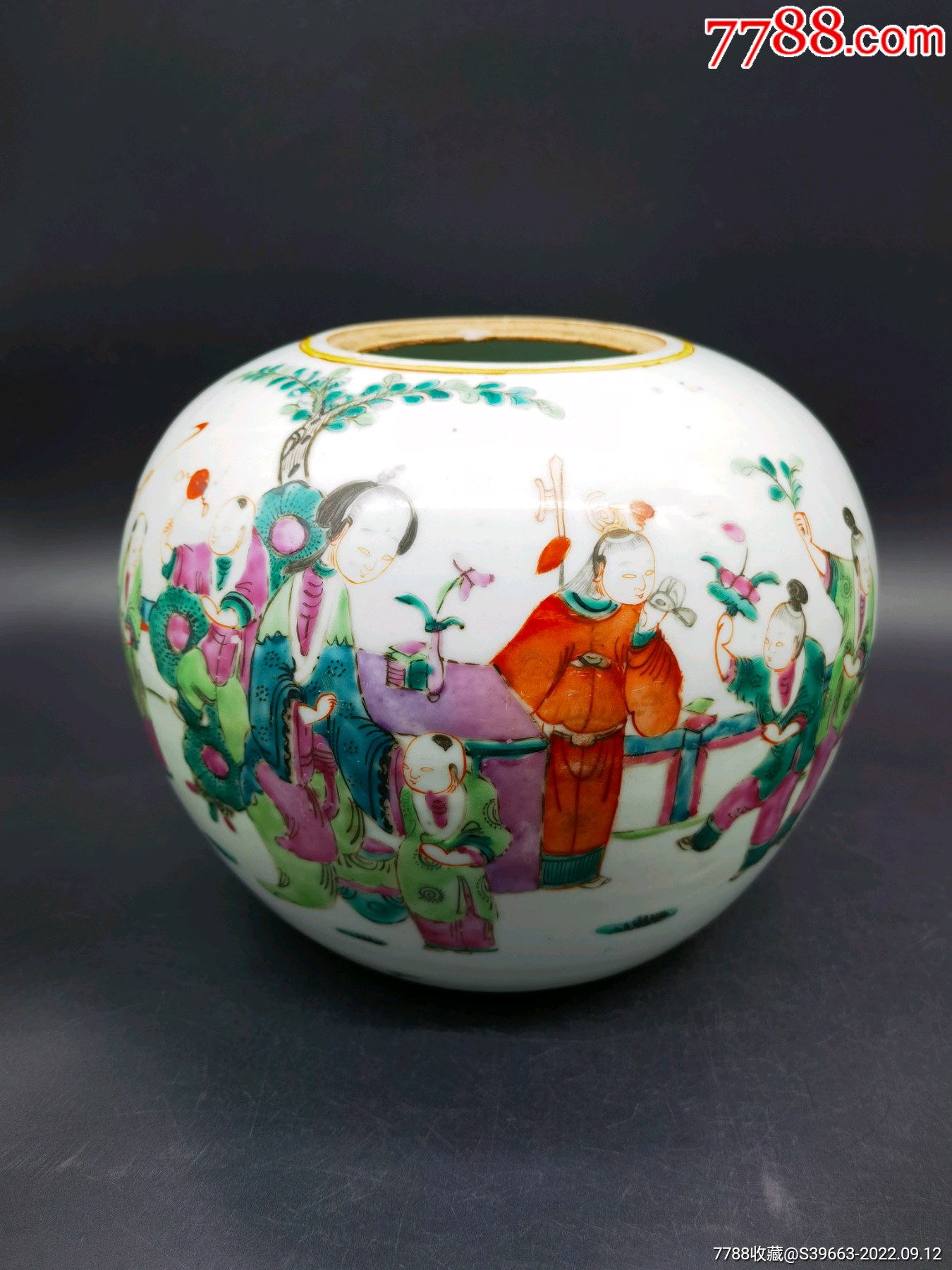 清同治粉彩人物纹南瓜罐-价格:5800元-se89368348-彩绘瓷/彩瓷-零售