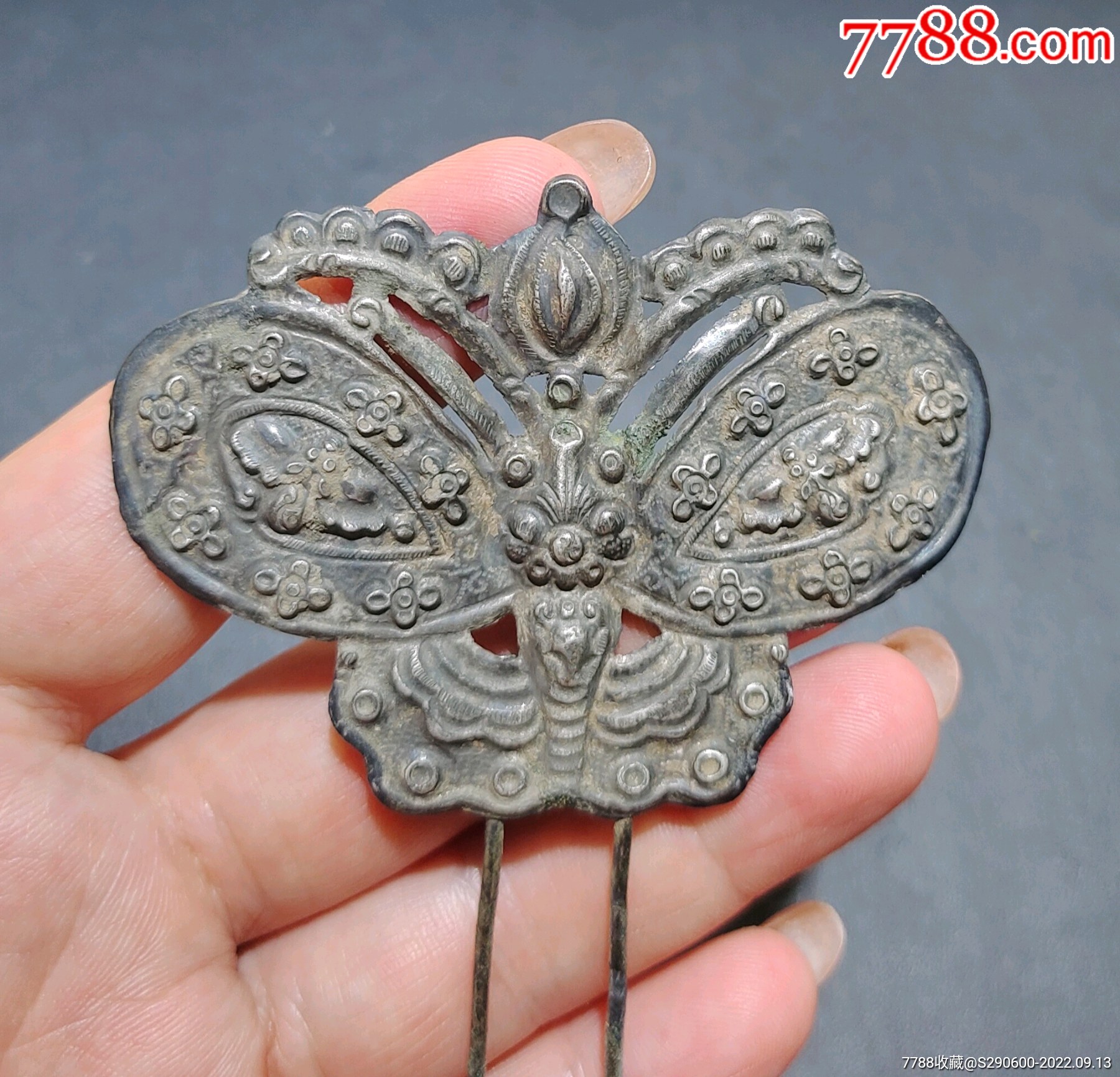清代蝴蝶大型老银钗一支-价格:680元-se89391762-银簪/银钗-零售-7788收藏__收藏热线