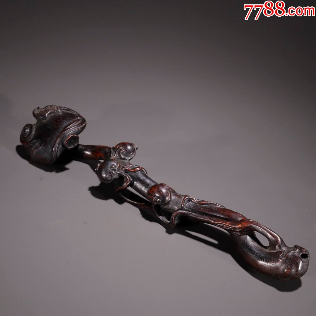旧藏·紫檀木灵芝如意一柄-木雕摆件-7788旧书网