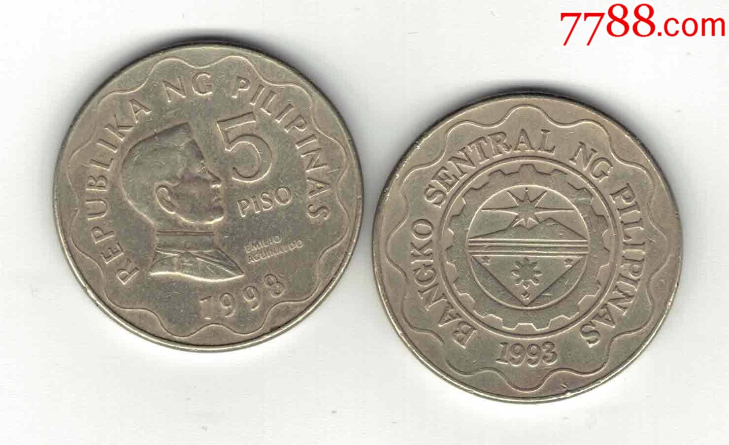 菲律宾1993年(1998年)5比索亚洲硬币实物如图160;