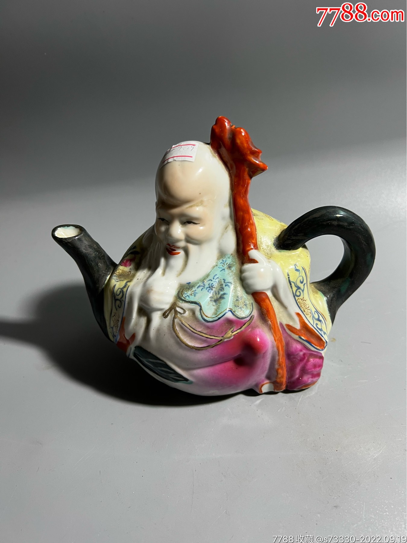 70,80年代左右,粉彩老寿星旧壶一把,没盖y_彩绘瓷/彩瓷_图片鉴赏_收藏