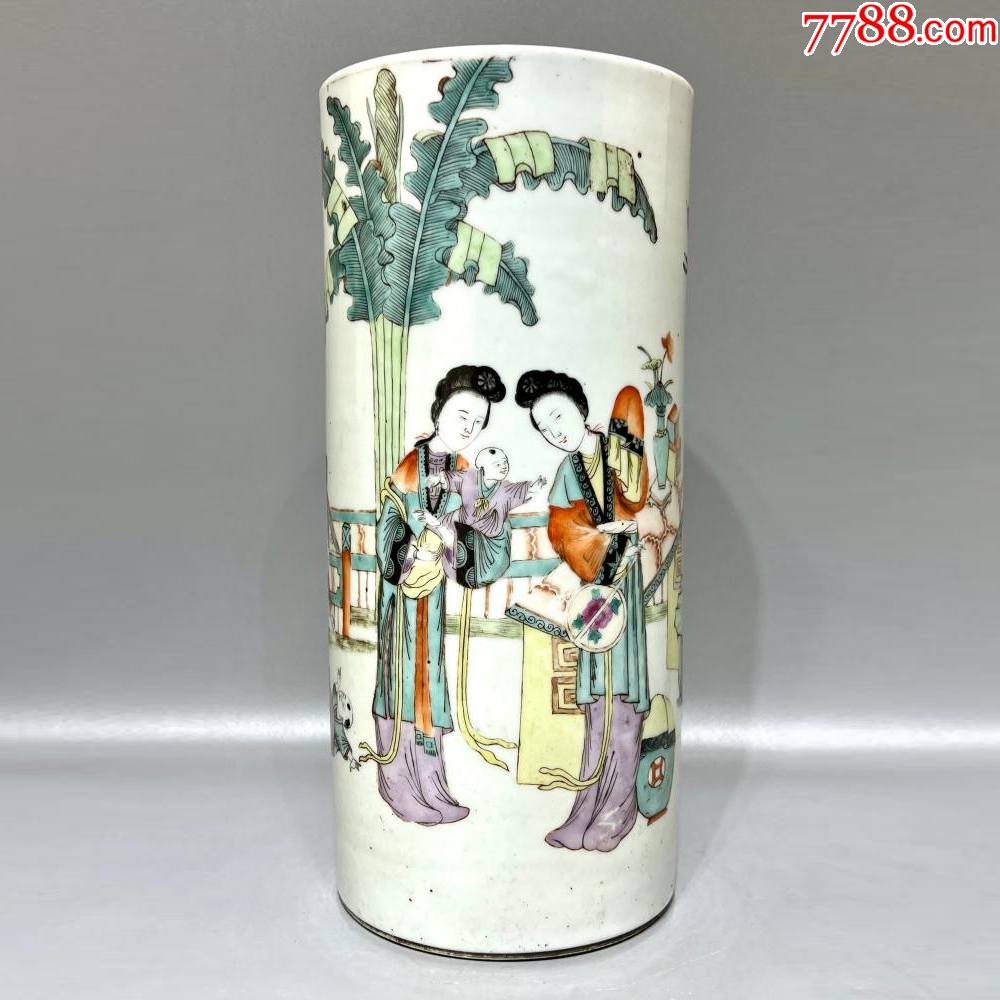 清代粉彩人物帽筒_彩绘瓷/彩瓷_图片价格_收藏行情_7788集邮网