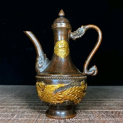 铜鎏金龙凤酒壶,不议价