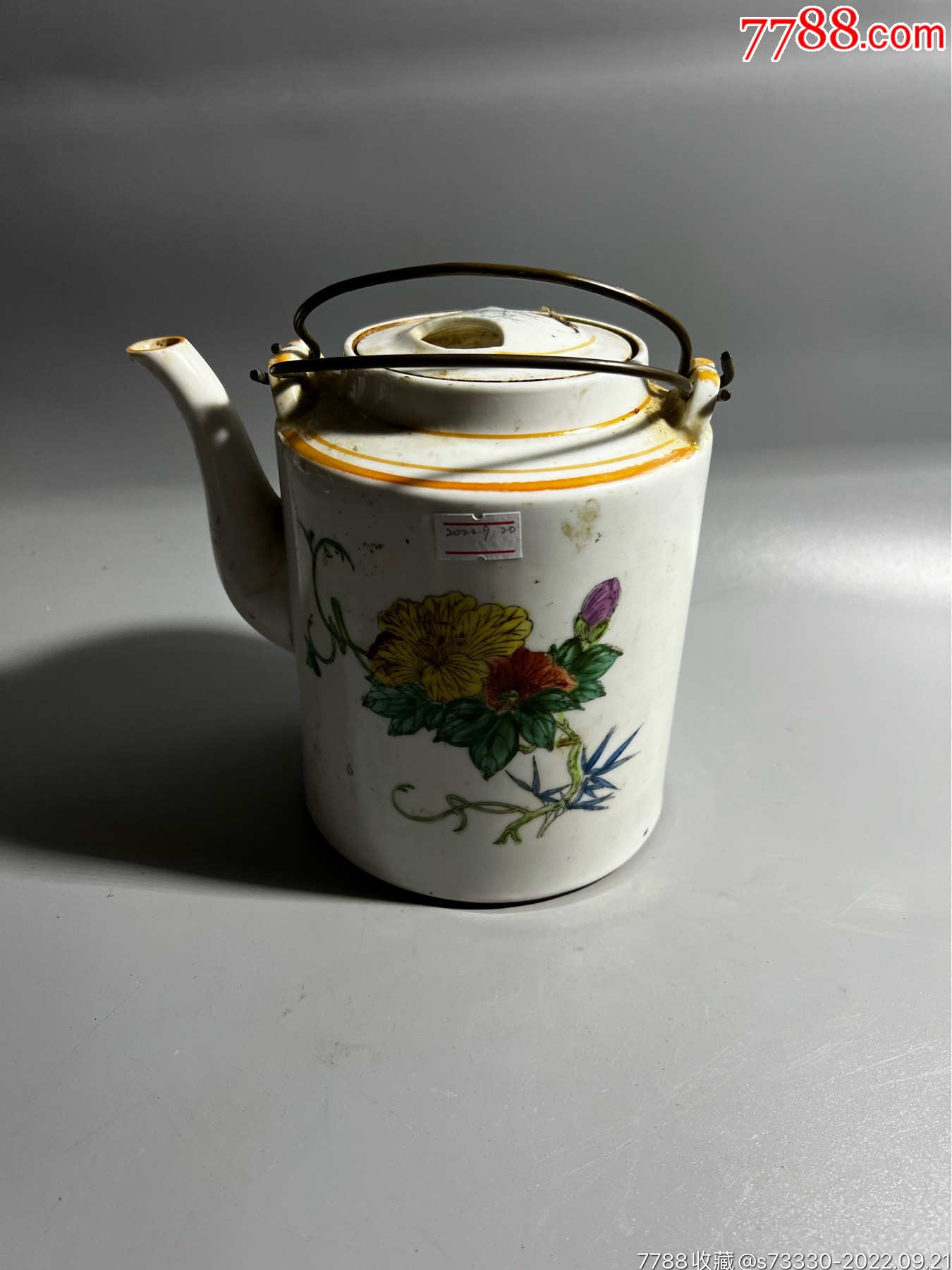 70年代,景德镇手绘花卉,提梁壶一把,磕y-彩绘瓷/彩瓷-7788老电话