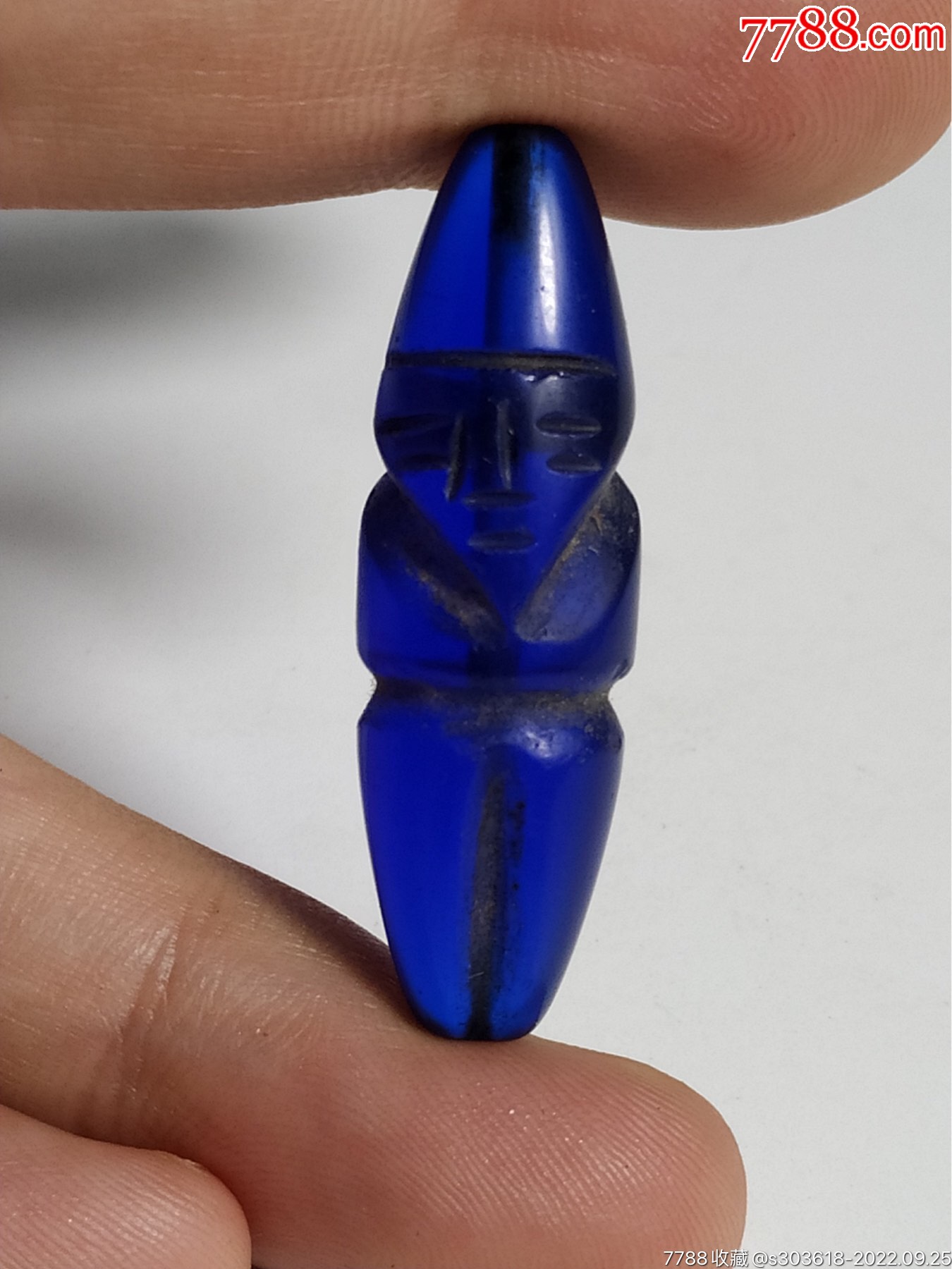 品名:民国宝石蓝「翁仲」琉璃珠_琉璃珠/球_收藏价格_鉴定交易_7788