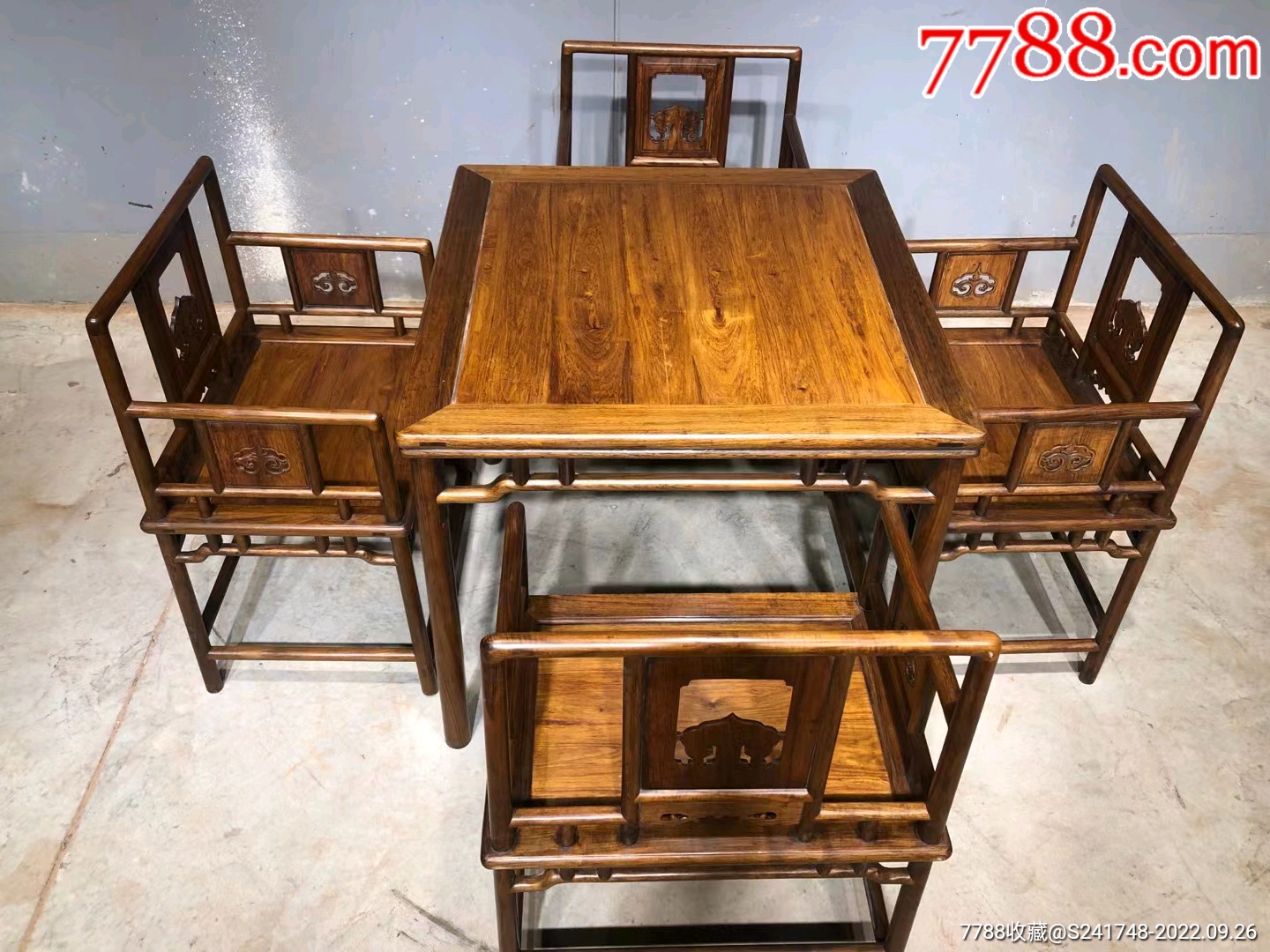 明代海南黄花梨方桌五件套_木桌/几/案_图片欣赏_收藏价值_7788明信片