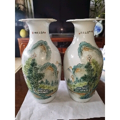 清代,民国江西景德镇名瓷:手绘山水绘对偶花瓶一对价-彩绘瓷/彩瓷-778