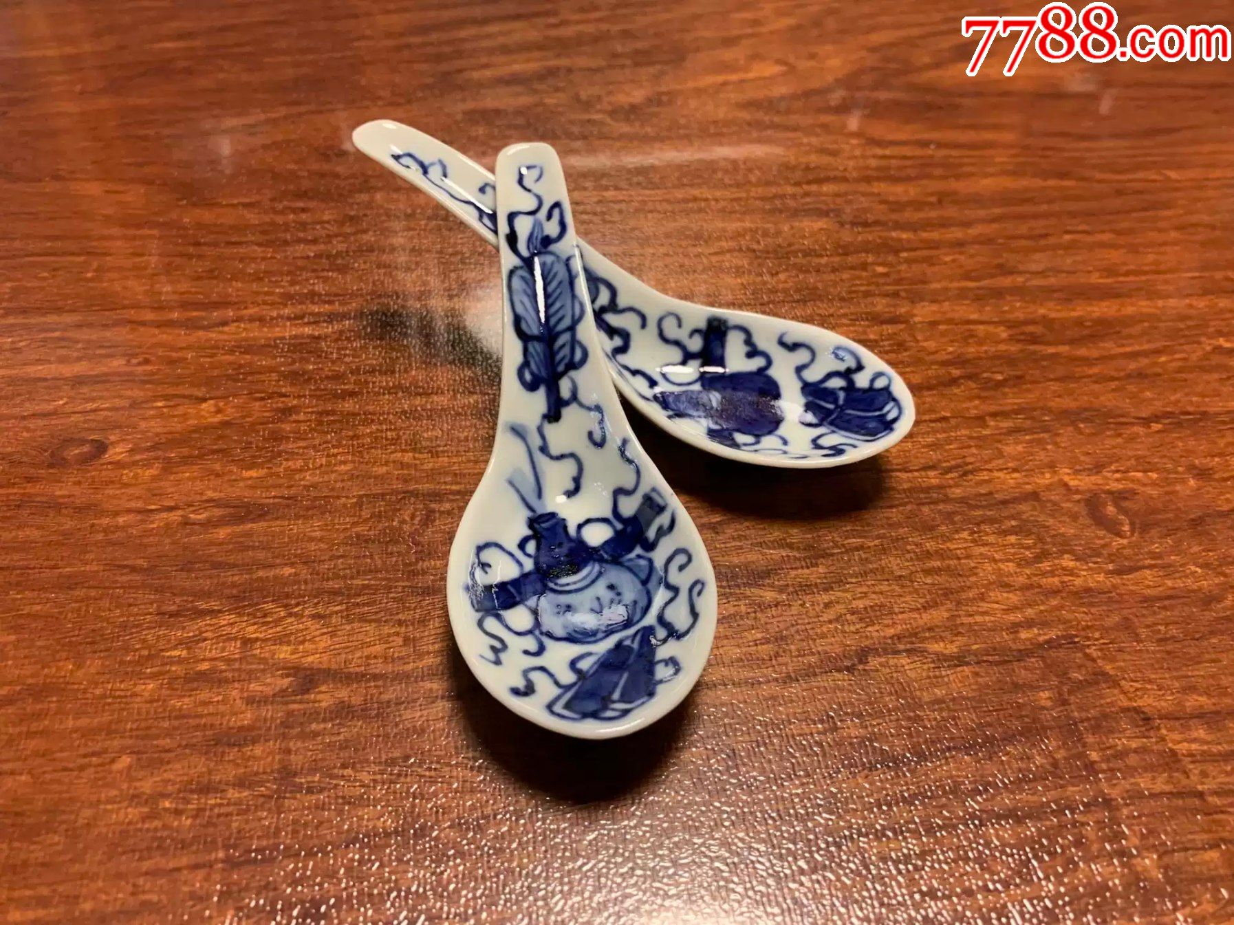 清代青花瓷汤勺一对-价格:1000元-se89689194-刀叉/筷勺-零售-7788红