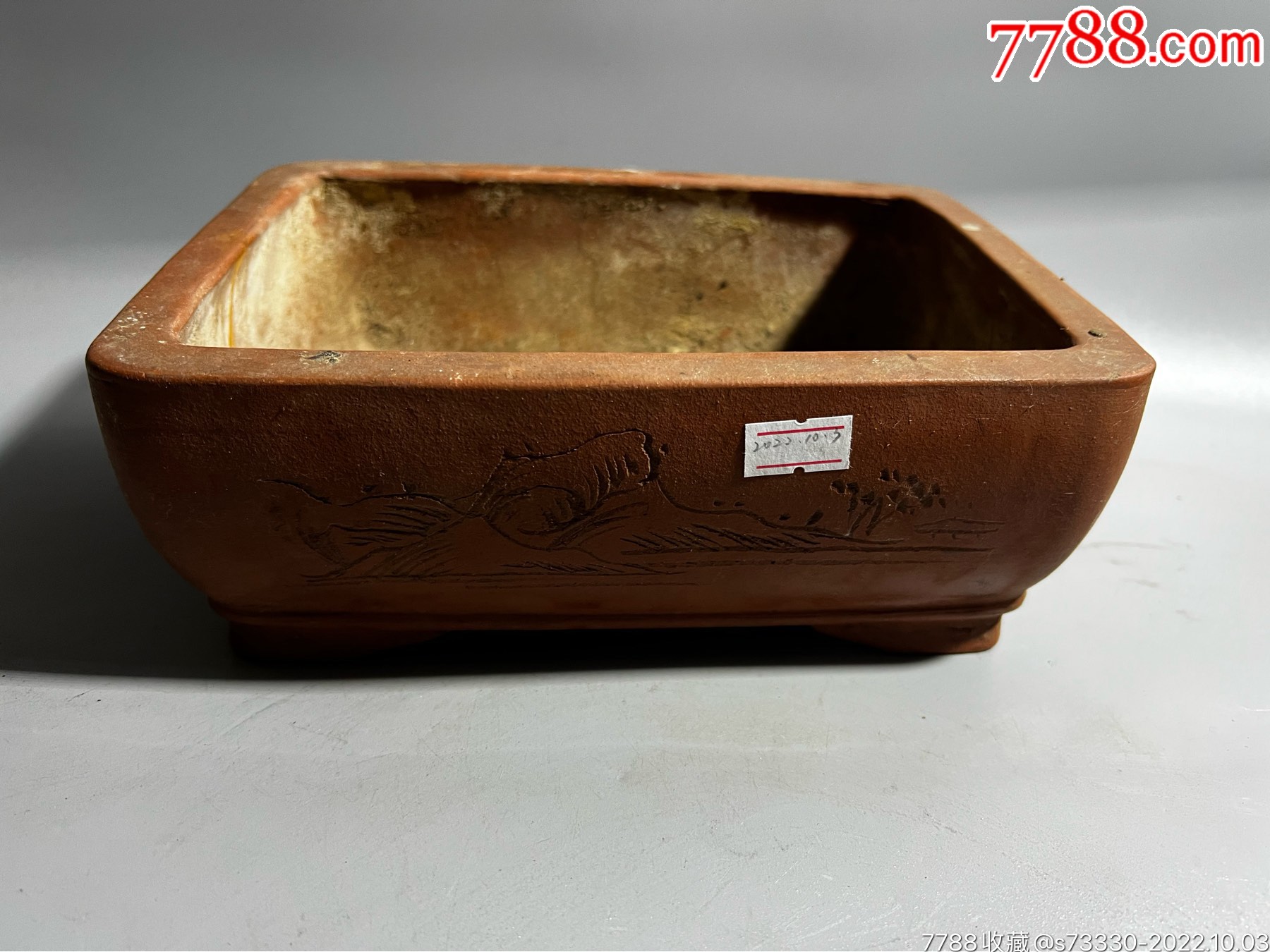 80年代,宜兴厂货,作者款,方圆章紫砂花盆一只y-价格:120元-se89761808