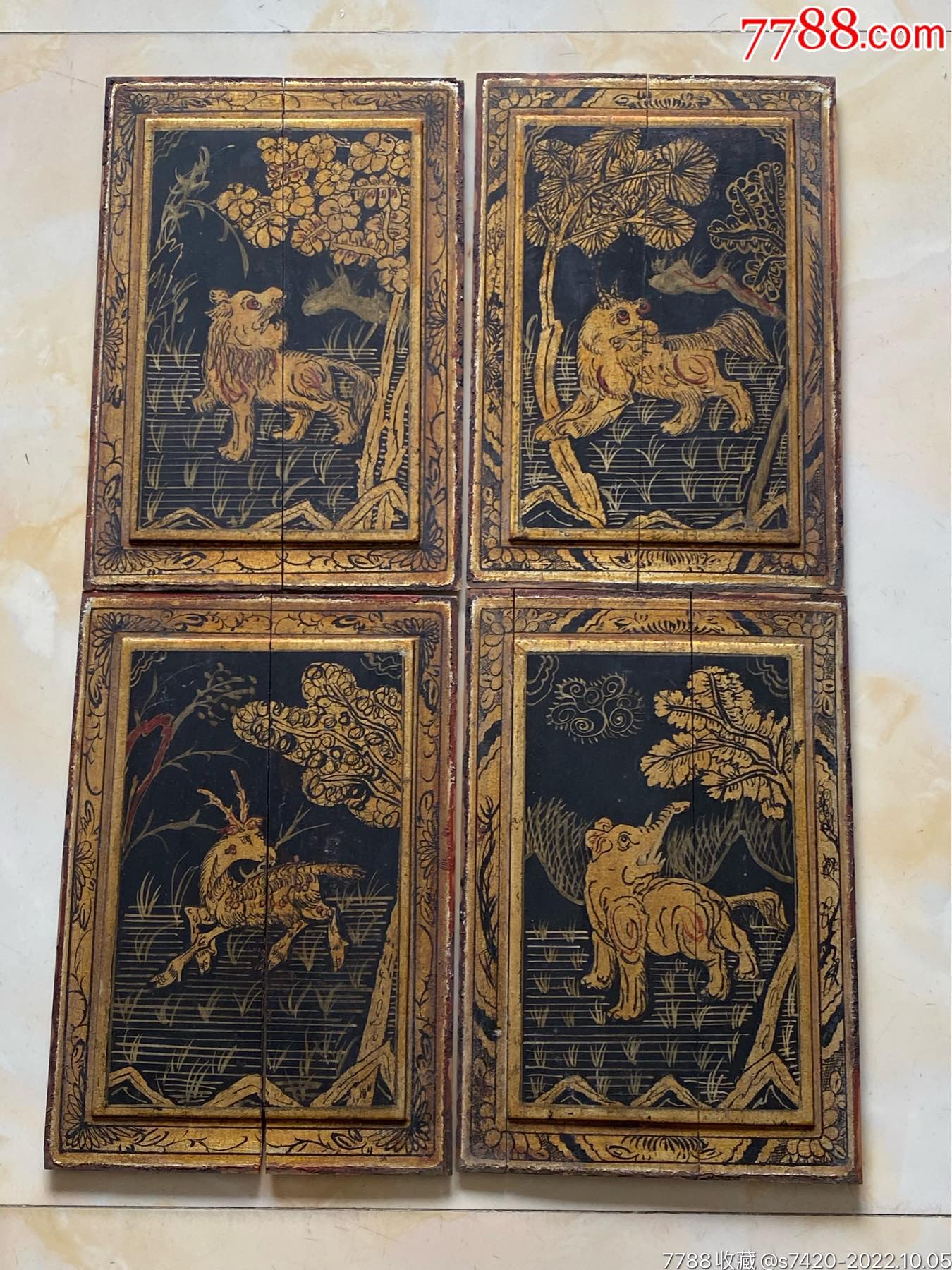 特价,精美老木雕漆画动物一套四片_木雕花板_浙江一级公路【7788收藏__收藏热线】
