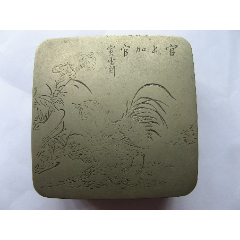 罕见清代刻铜鼻祖大名家陈寅生刻加官进爵图白铜墨盒_洪顺堂【7788