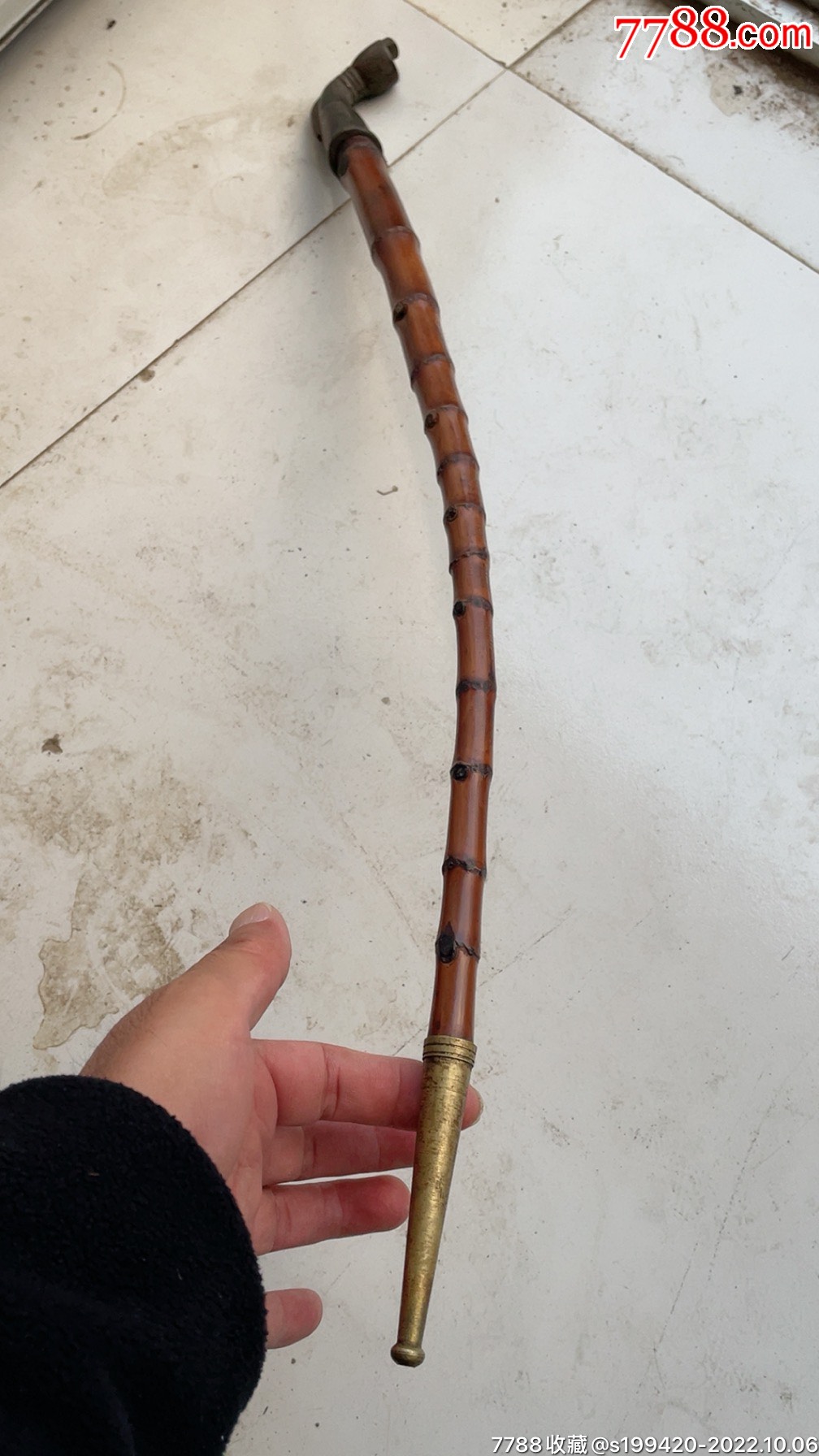 清代,罗汉竹大烟袋,铜嘴铜锅,包浆温润,品相完好.