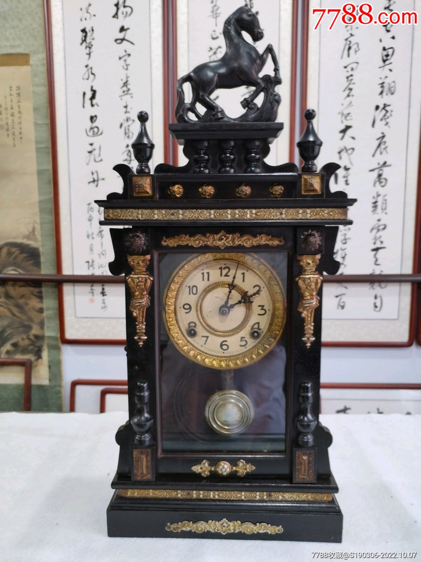 民国时期,日本卧鹿牌马头座钟,原装机器,正常打点走时,高62*29*12.5-价格:1200元-se89834554-座钟/落地钟-零售 ...