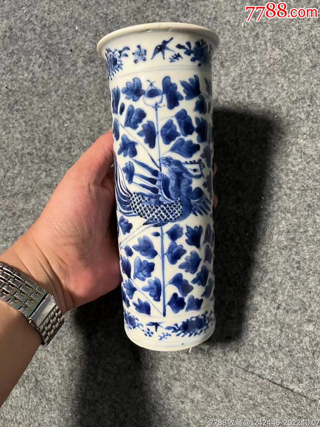 清代光绪双凤凤穿牡丹箭筒_青花瓷_收藏行情_回收价格_7788田村卡收藏