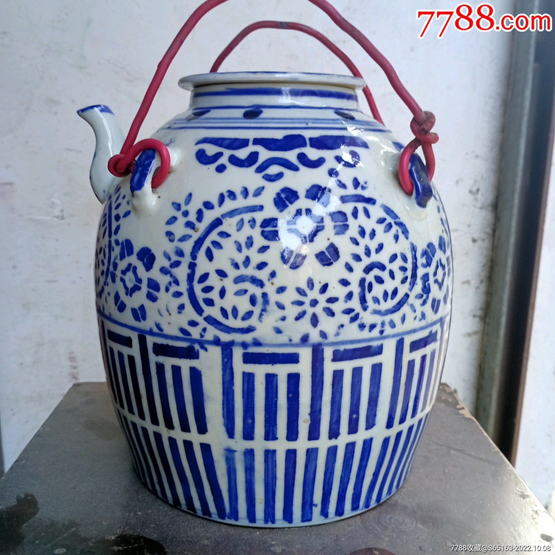 八十年代中国制造出囗青花大茶壶-青花瓷-7788布票收藏