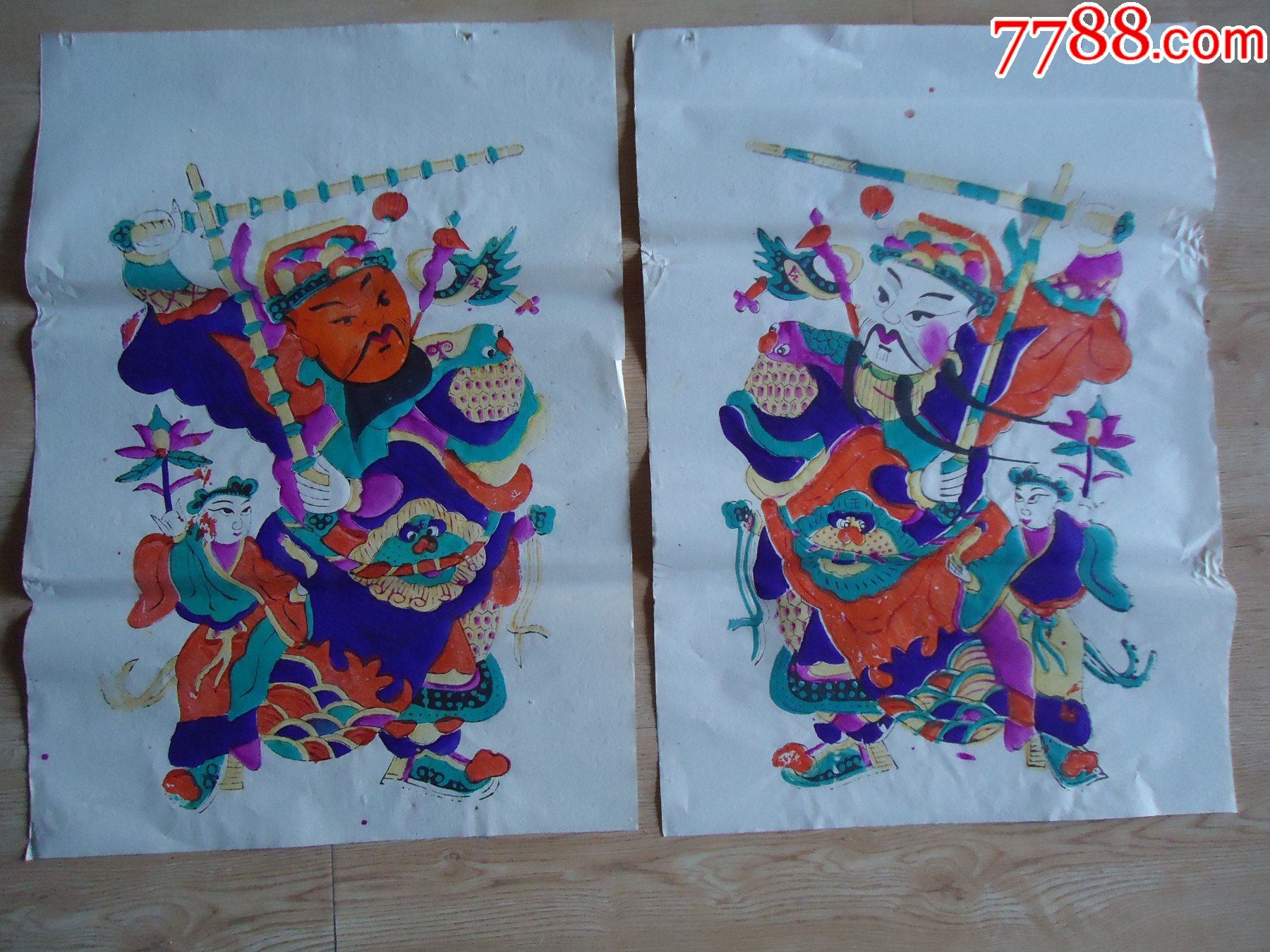 湖南隆回滩头木板年画《门神》一对_版画原作_明山纸品收藏【7788收藏__收藏热线】