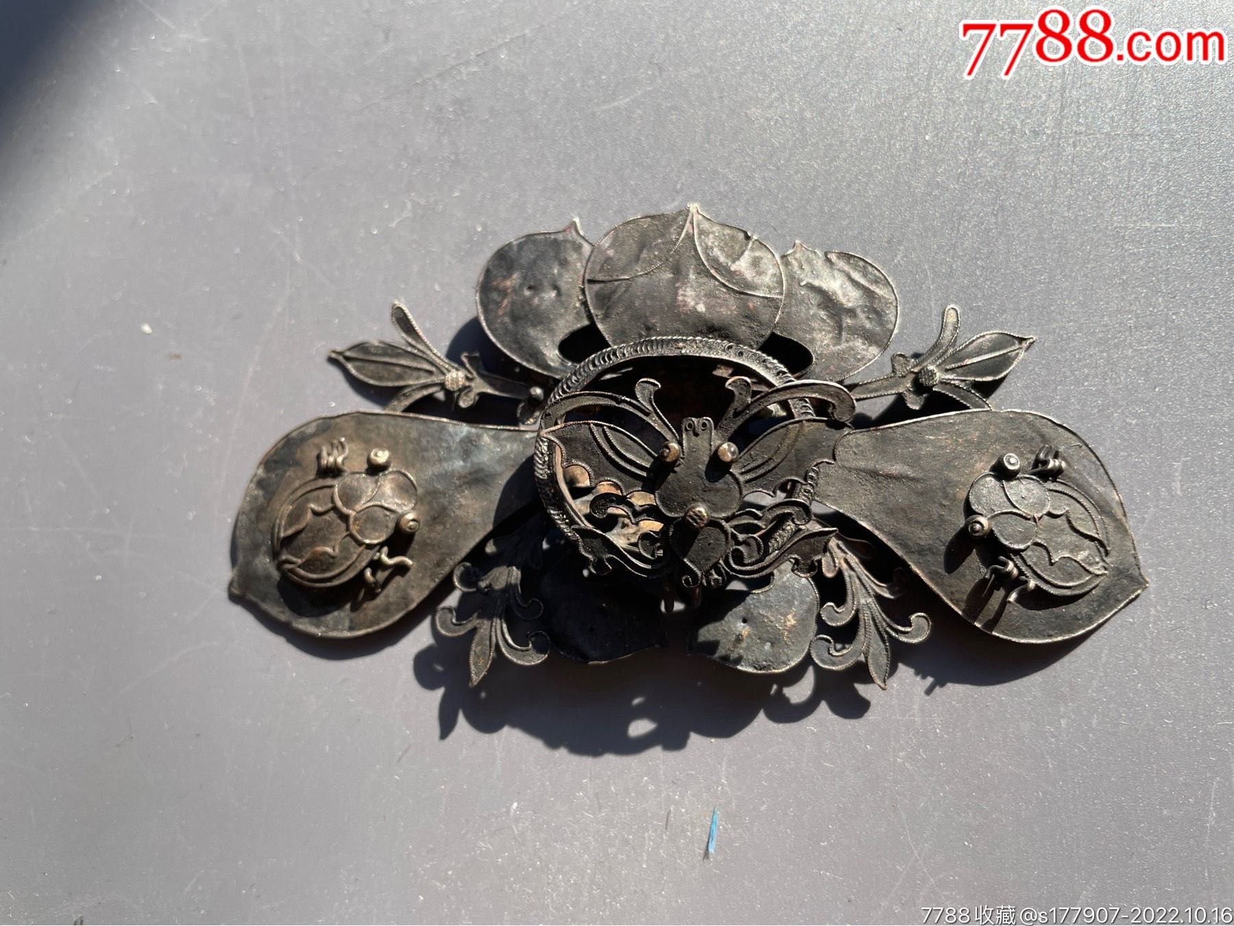 元代黑漆古包浆老银饰大帽花-价格:550元-se89998620-银簪/银钗-零售