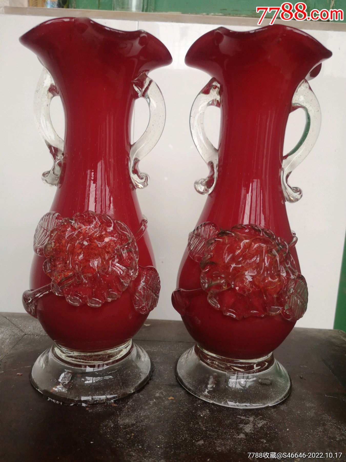 漂亮民国_解放初大耳朵玻璃花瓶一对,所见即所得-价格:388元-se